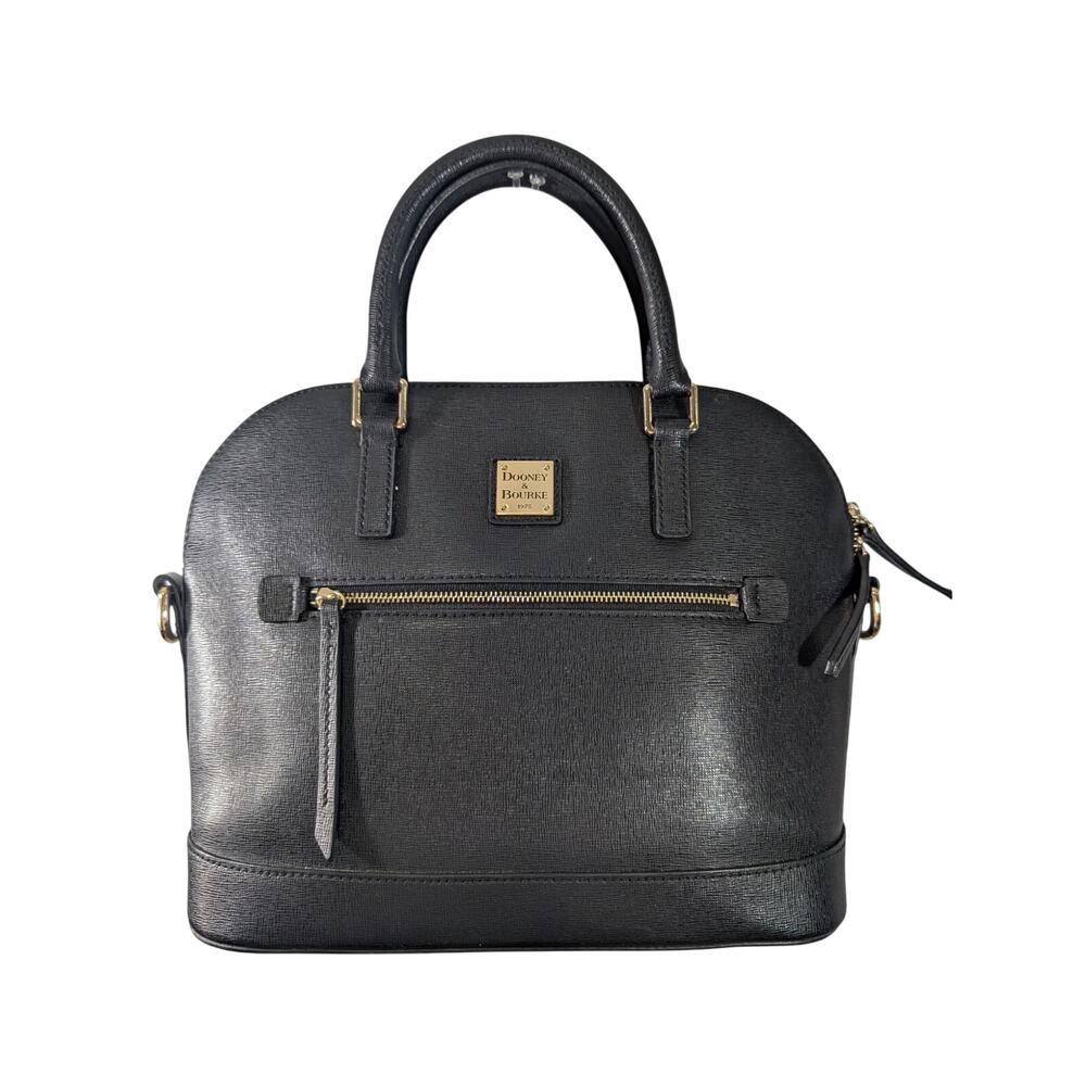 DOONEY & BOURKE! RICH BLACK GENUINE LEATHER, GOLD HARDWARE HAND BAG, PURSE! - Picture 2 of 11